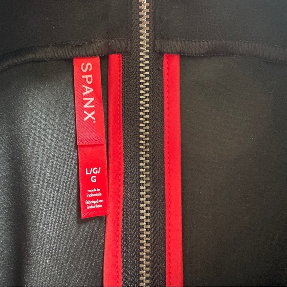 SPANX Combo Leather Like Luxe Sheath Black Vegan Stretch Dress Large LIKE NEW - Picture 6 of 13